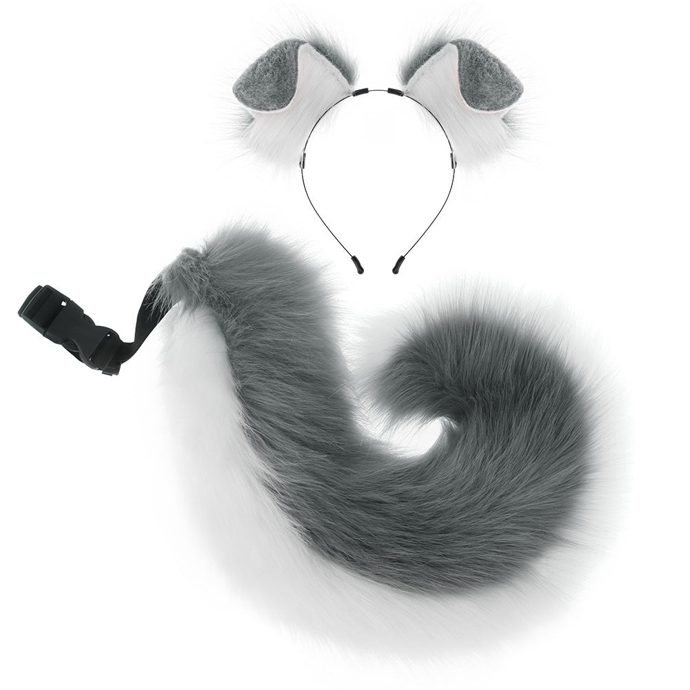 Handmade Plush Folded Ear Dog Headband Animal Ears Hair Accessory Cosplay Dog Ears Performance Tail Accessories