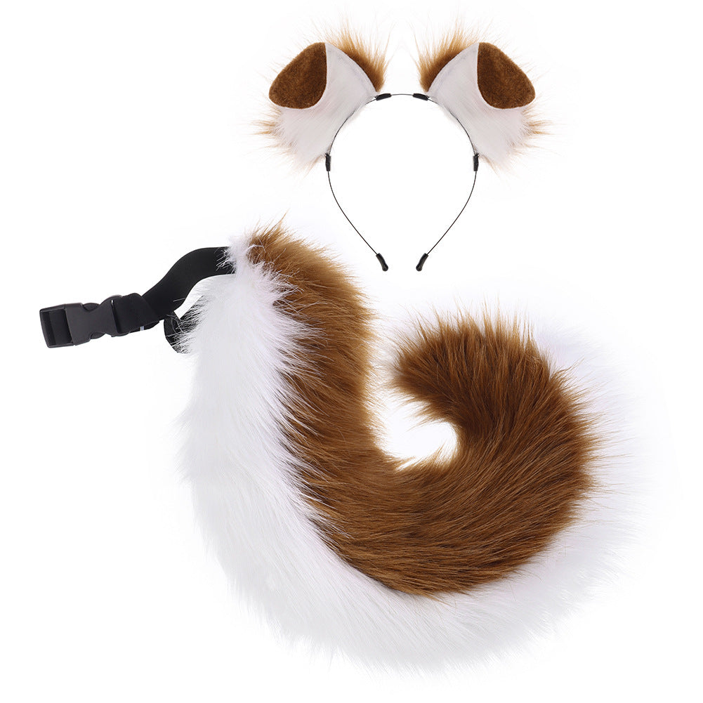 Handmade Plush Folded Ear Dog Headband Animal Ears Hair Accessory Cosplay Dog Ears Performance Tail Accessories